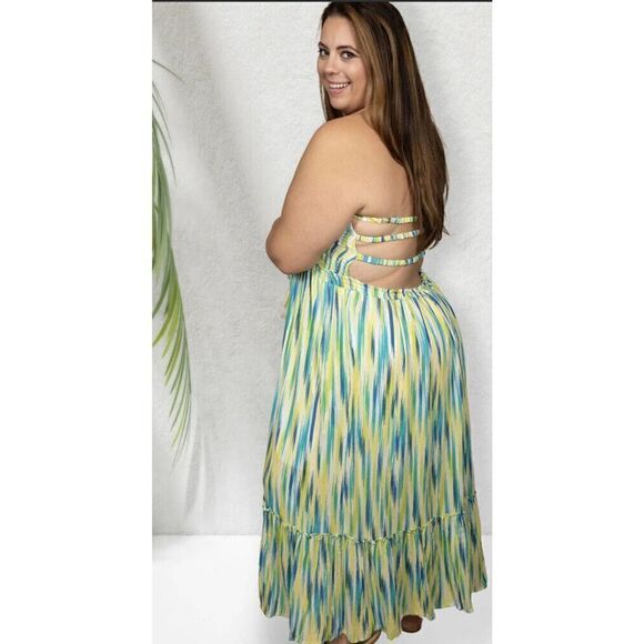 NWT Davi & Dani Women’s Blue Green Caribbean Vibes Maxi Dress Size 2XL Vacation - Picture 10 of 12